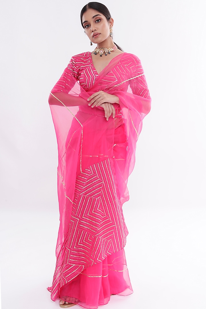 Pink Organza Saree Set by Komal Shah