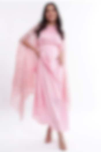 Blush Pink Draped Dress With Cape by Komal Shah