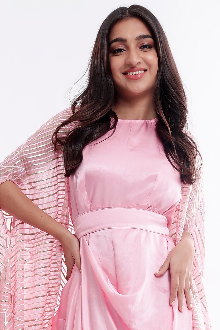 Blush Pink Draped Vacation Dress With Cape by Komal Shah at Pernia's Pop Up Shop
