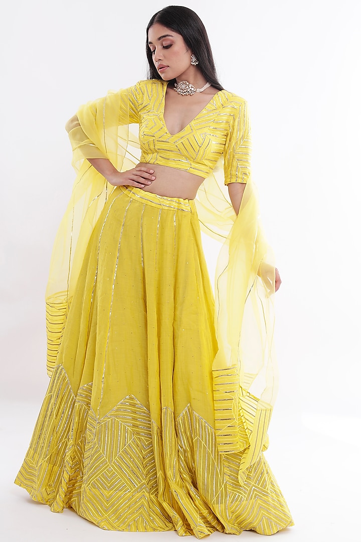 Yellow Chanderi Lehenga Set by Komal Shah