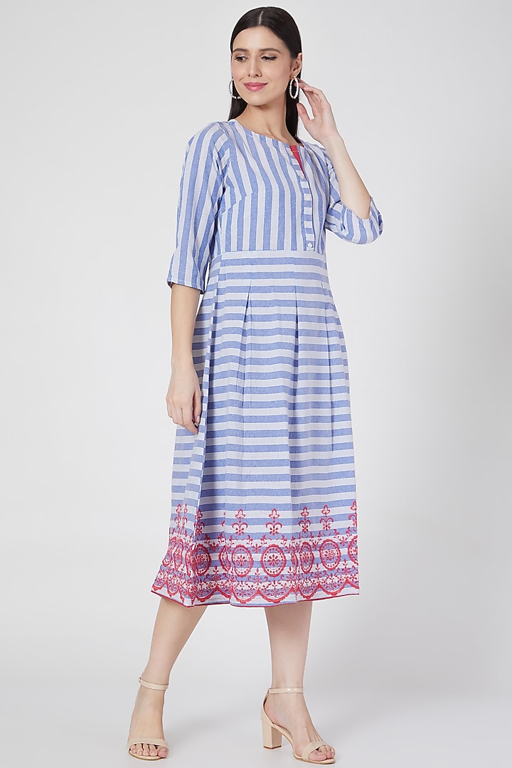 Cobalt Blue Striped Summer Dress by Komal Shah