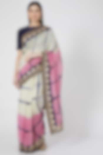 Mauve & Beige Embroidered Saree Set by Komal Shah