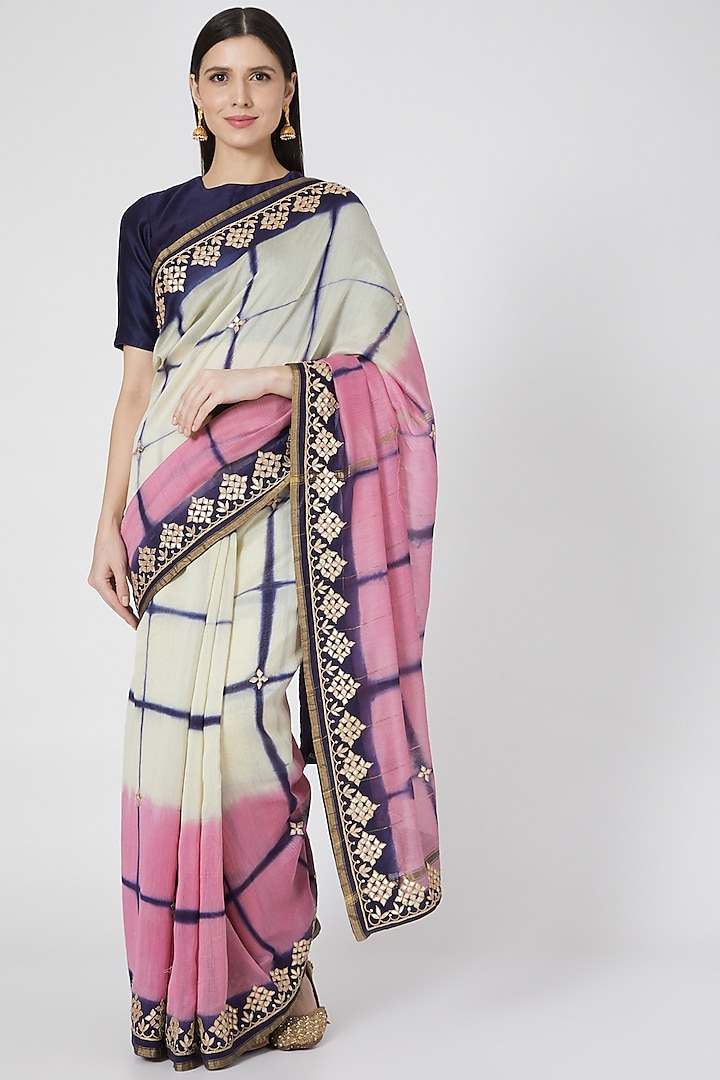 Mauve & Beige Embroidered Saree Set by Komal Shah