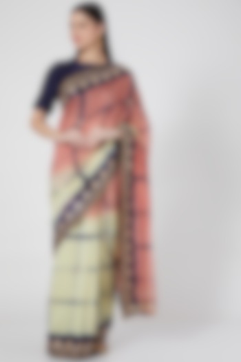 Beige & Peach Chanderi Gota Embroidered Party Wear Saree Set by Komal Shah at Pernia's Pop Up Shop