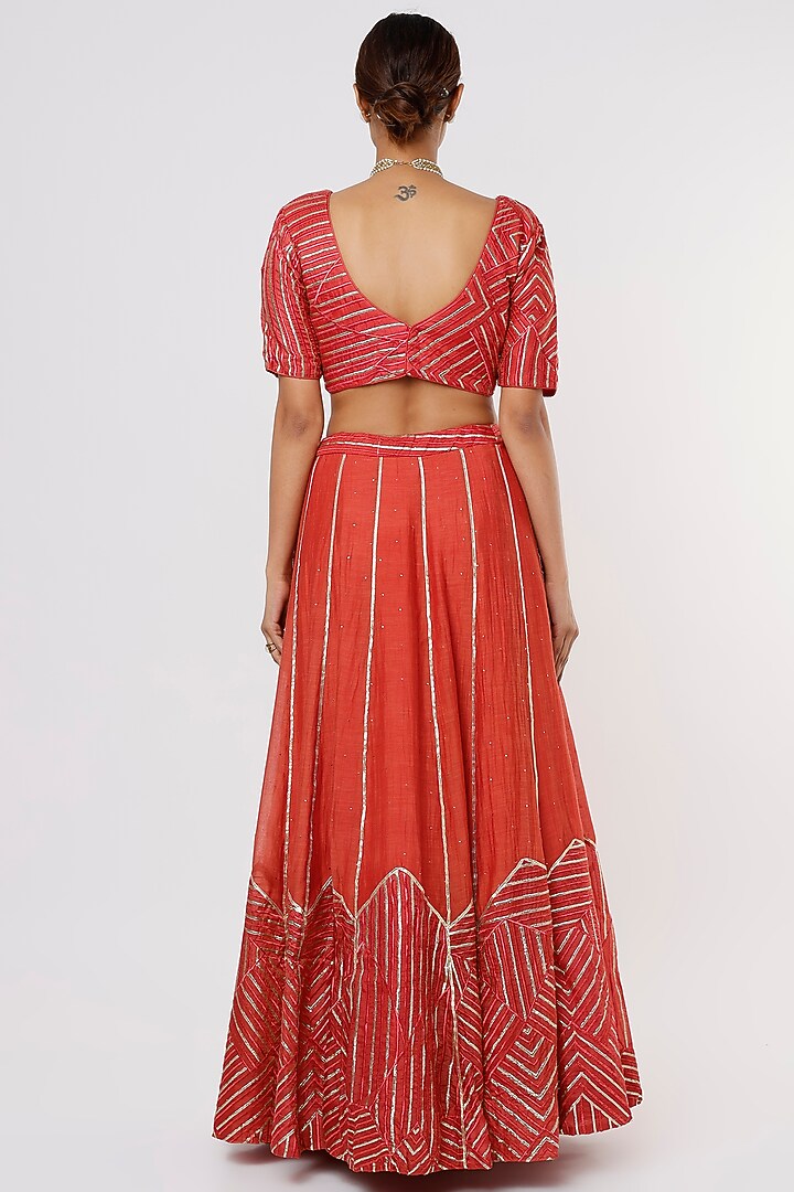 Red Chanderi Embellished Wedding Lehenga Set by Komal Shah at Pernia's Pop Up Shop