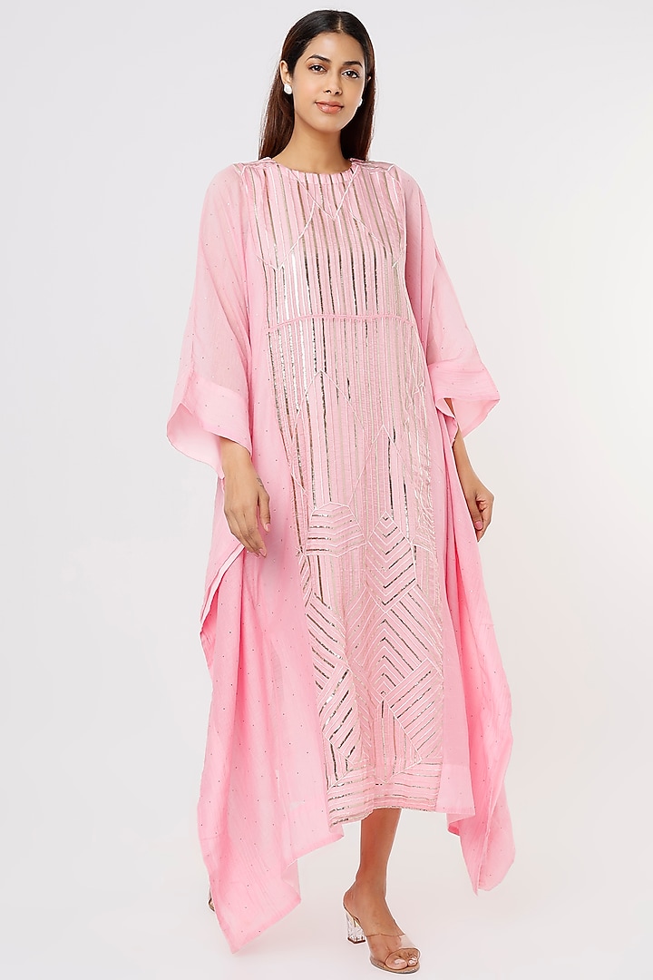 Blush Pink Embroidered Kaftan With Inner by Komal Shah