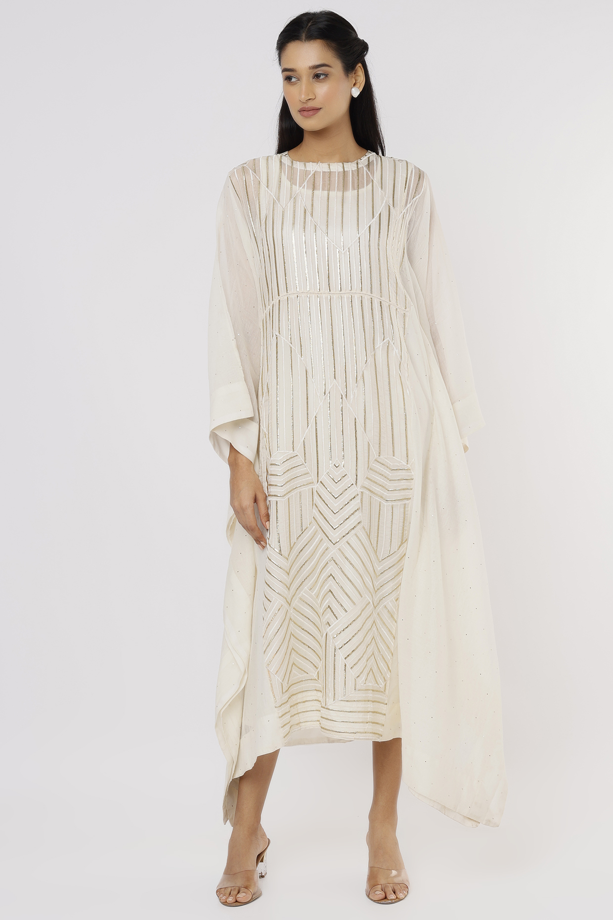 Off-White Embroidered Kaftan With Inner by Komal Shah at Pernia's Pop Up Shop