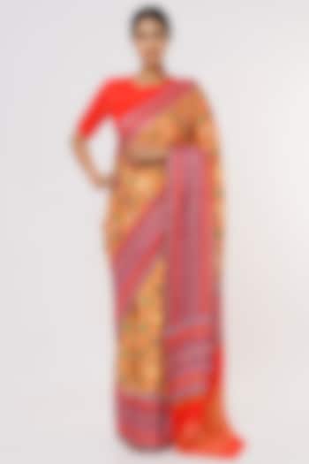Yellow & Red Gajji Silk Saree Set by Komal Shah