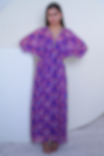 Purple Printed & Embroidered Kaftan With Inner by Komal Shah