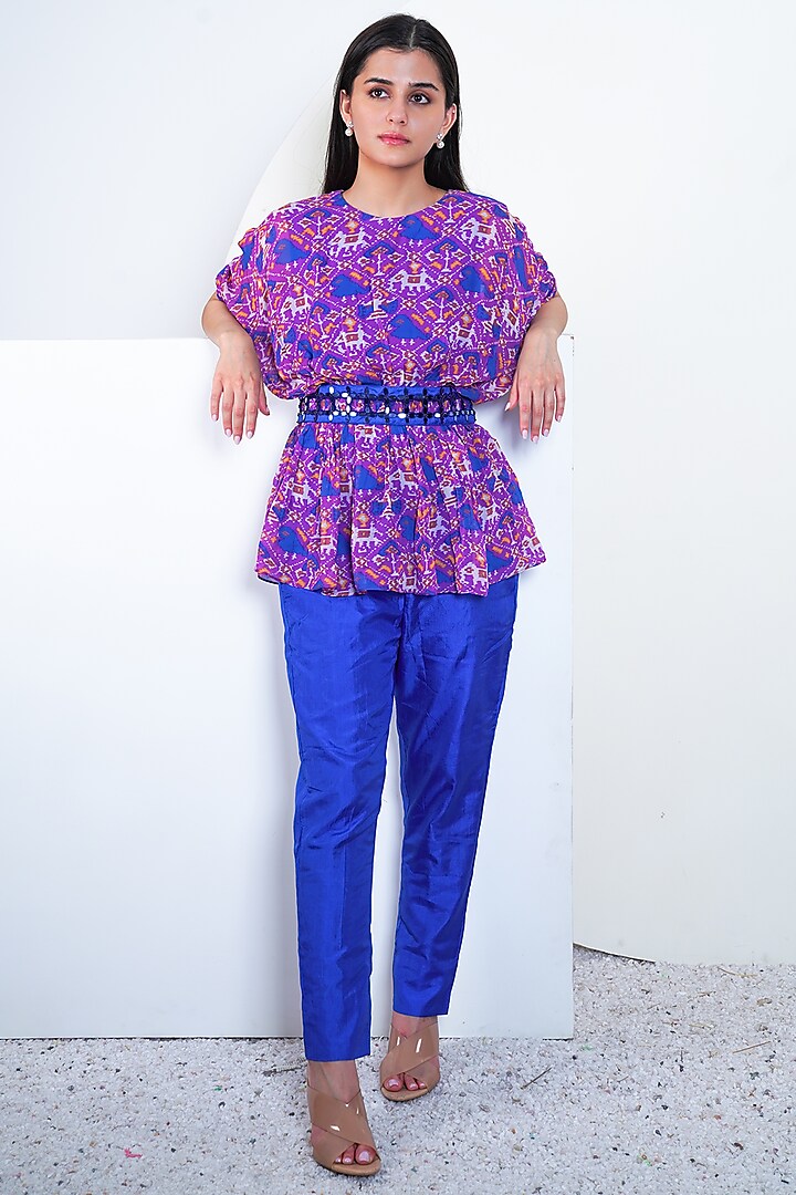 Purple & Blue Satin Pant Set by Komal Shah