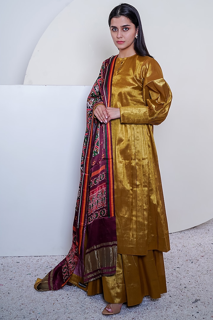 Gold Tissue Sharara Set by Komal Shah