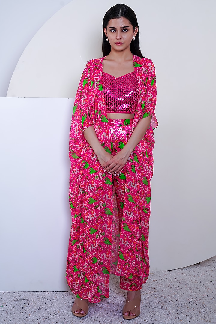 Pink Embroidered Pant Set by Komal Shah