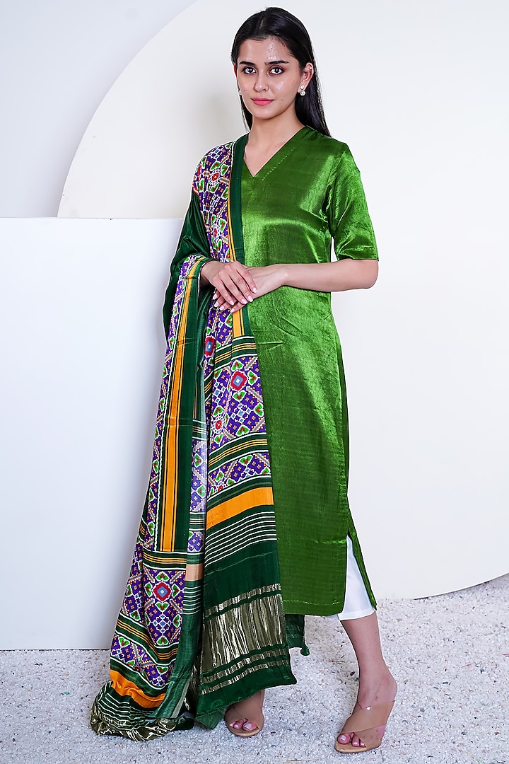 Green Mashru Tunic Set by Komal Shah