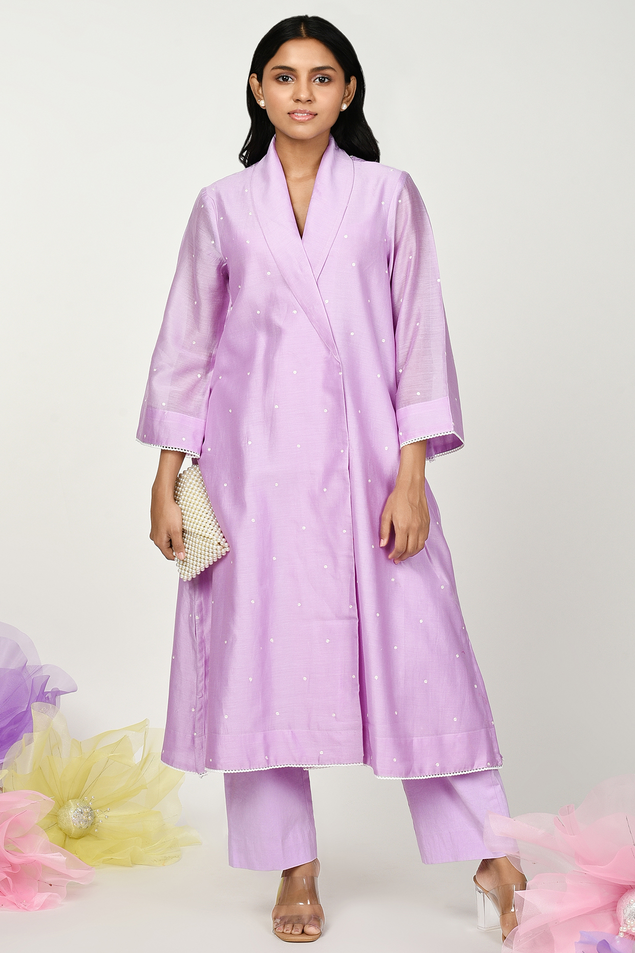 Lilac Chanderi Embroidered Kurta Set by Komal Shah at Pernia's Pop Up Shop