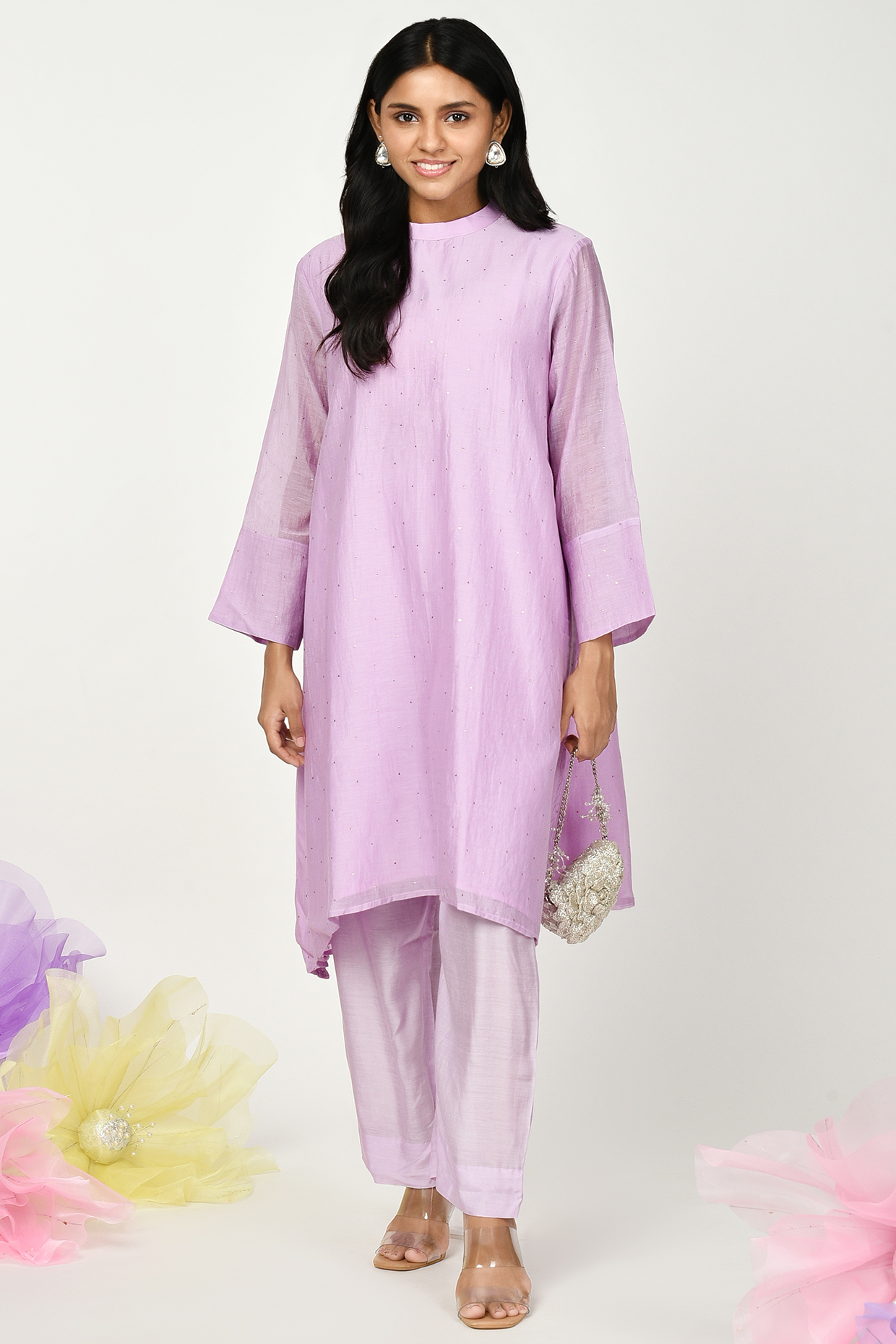Lilac Chanderi Embroidered Tunic Set by Komal Shah at Pernia's Pop Up Shop
