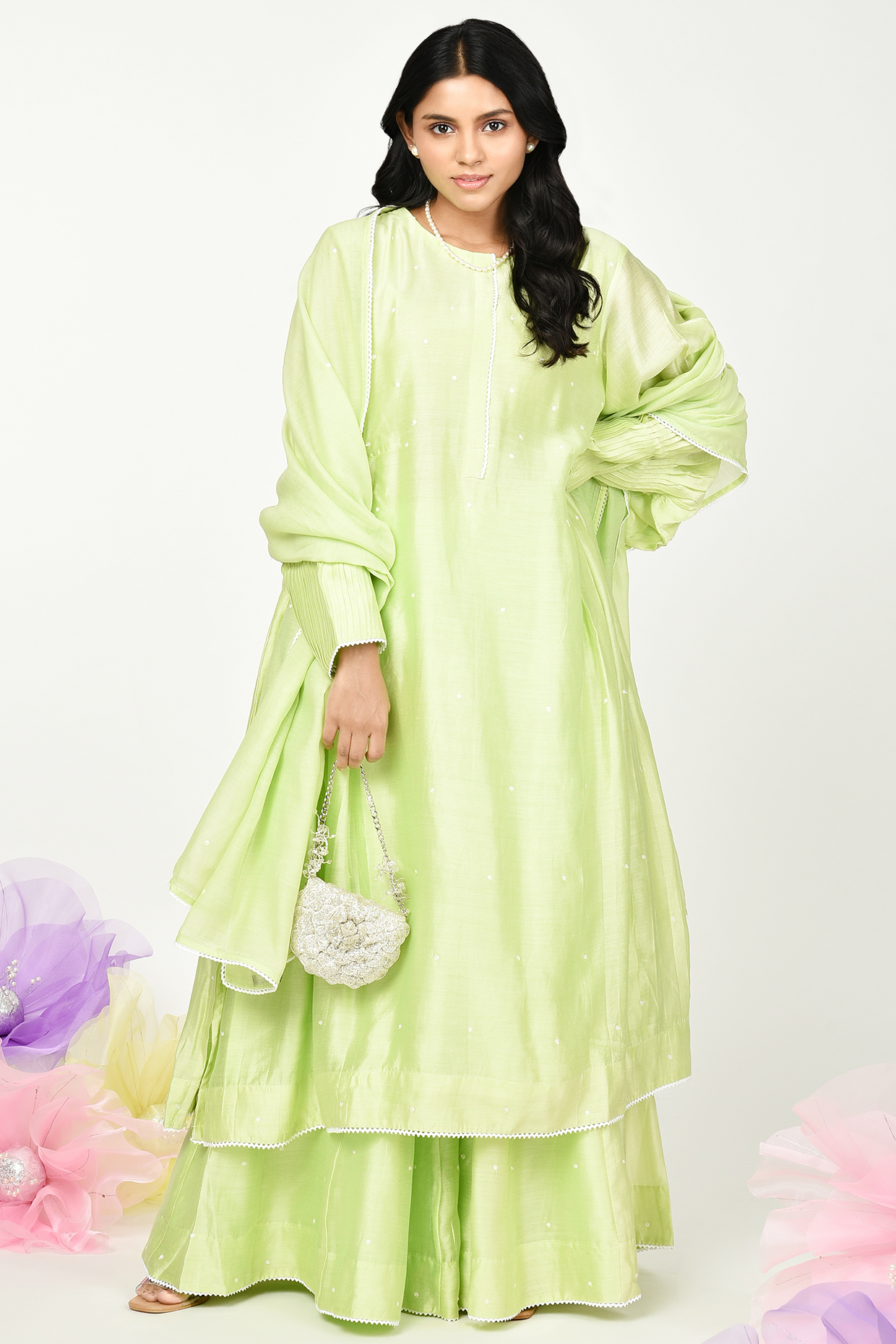 Green Chanderi Party Wear Sharara Set by Komal Shah at Pernia's Pop Up Shop