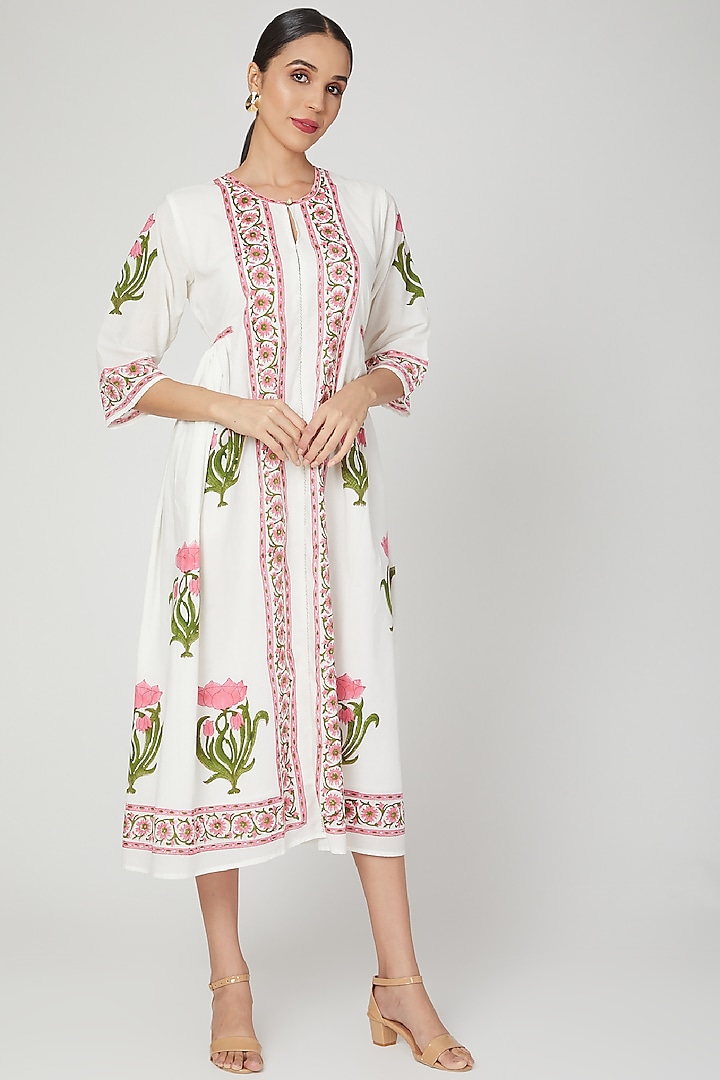 White Handcrafted & Printed Dress by Komal Shah