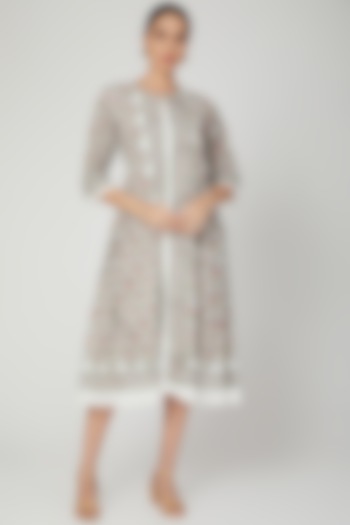 White Printed Dress With Buttons by Komal Shah