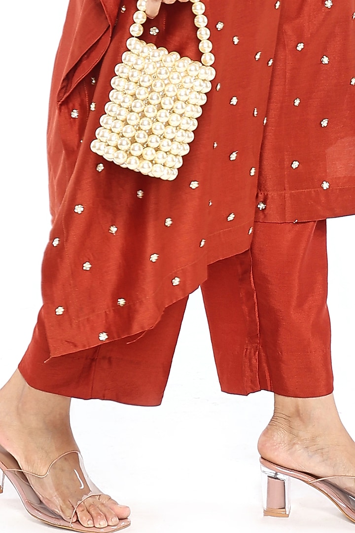 Rust Chanderi Floral Hand Embroidered Kaftan Set by Komal Shah at Pernia's Pop Up Shop