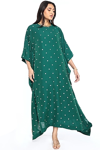 Rama Green Chanderi Floral Embroidered Kaftan  by Komal Shah