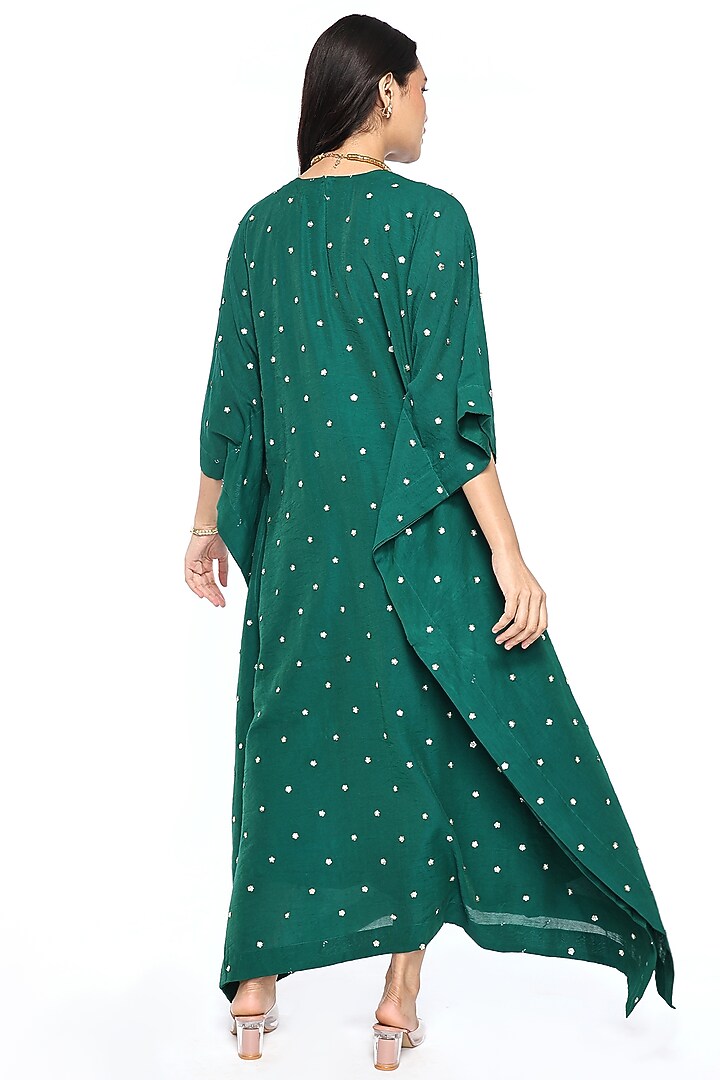 Rama Green Chanderi Floral Embroidered Kaftan by Komal Shah at Pernia's Pop Up Shop