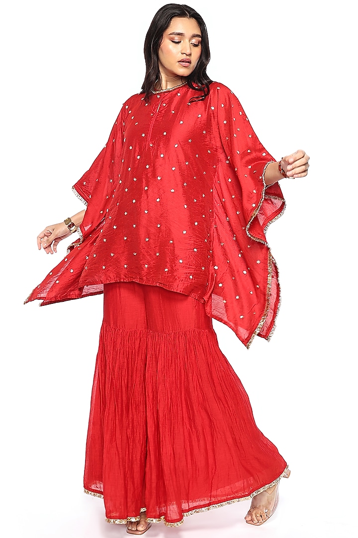 Red Chanderi Gharara Set  by Komal Shah