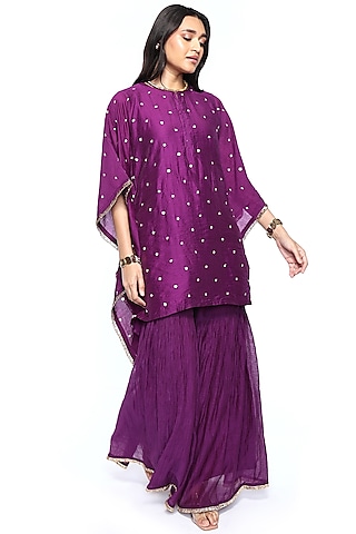Deep Purple Chanderi Gharara Set  by Komal Shah