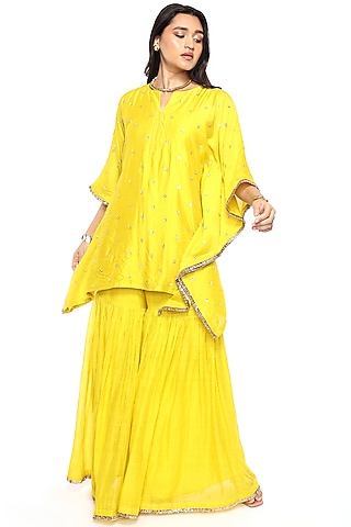 Mustard Chanderi Gharara Set  by Komal Shah