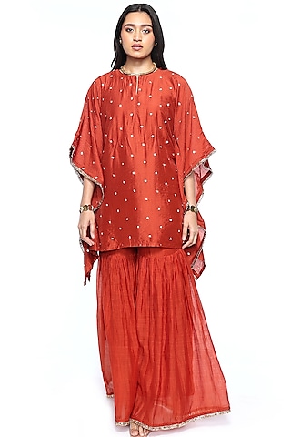 Rust Chanderi Gharara Set  by Komal Shah