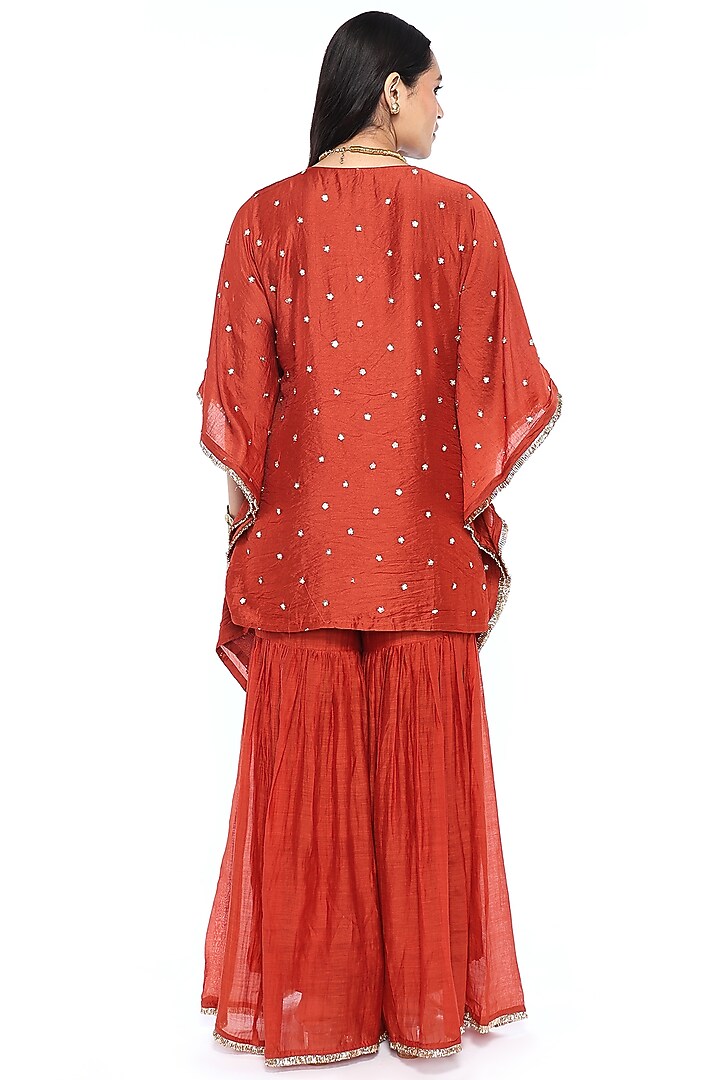 Rust Chanderi Gharara Set  by Komal Shah at Pernia's Pop Up Shop