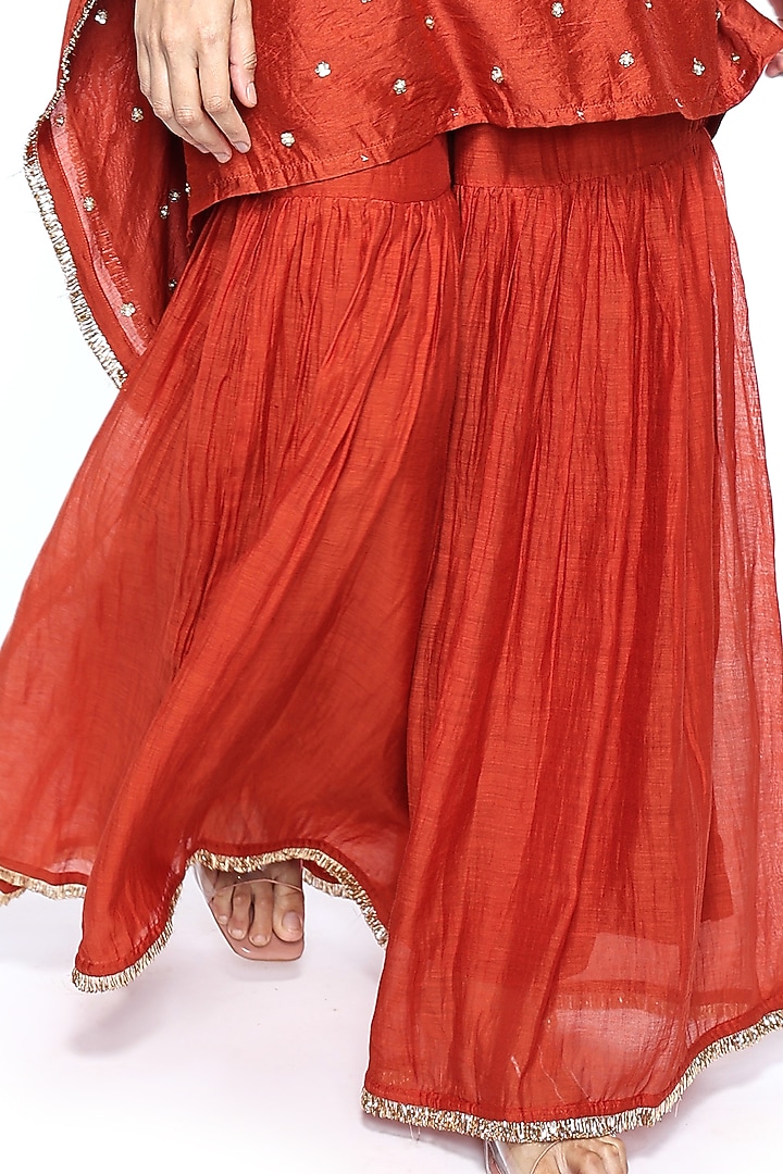 Rust Chanderi Gharara Set  by Komal Shah at Pernia's Pop Up Shop