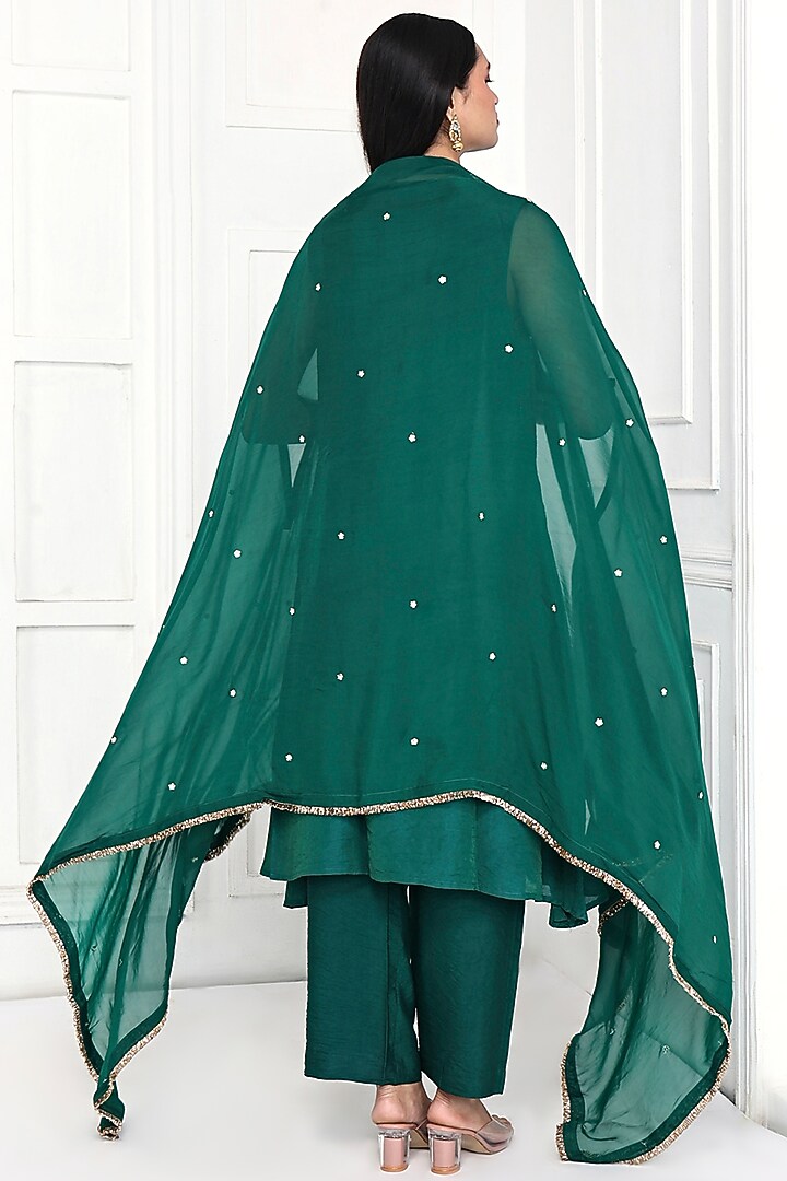 Green Chanderi Floral Embroidered A-Line Tunic Set by Komal Shah at Pernia's Pop Up Shop