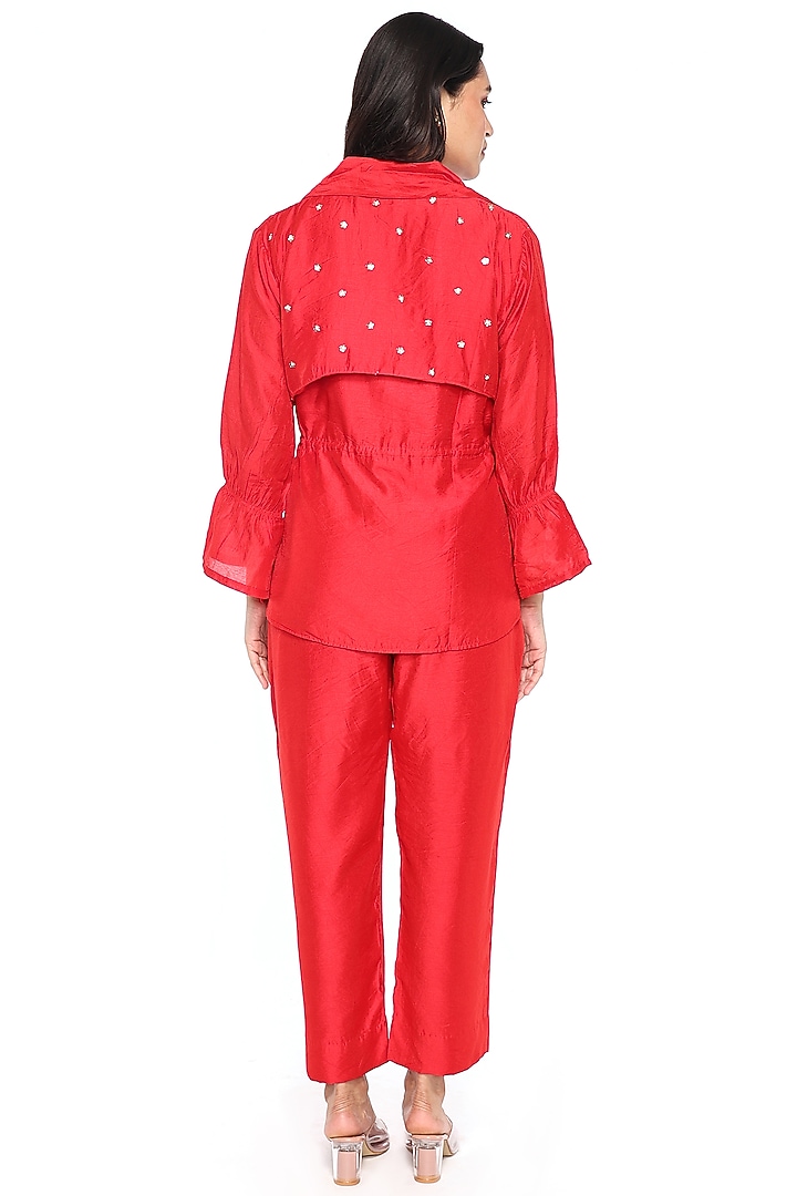 Red Chanderi Pant Set by Komal Shah at Pernia's Pop Up Shop