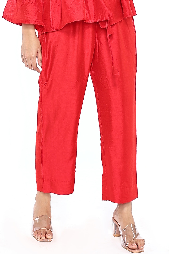 Red Chanderi Pant Set by Komal Shah at Pernia's Pop Up Shop