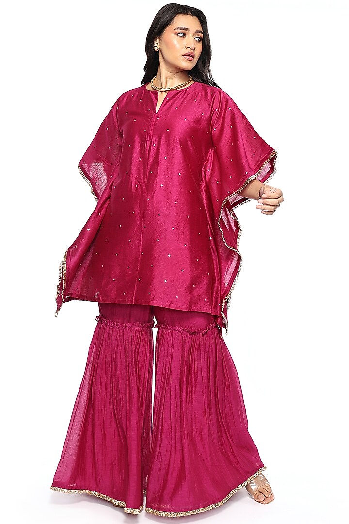 Plum Chanderi Gharara Set  by Komal Shah at Pernia's Pop Up Shop