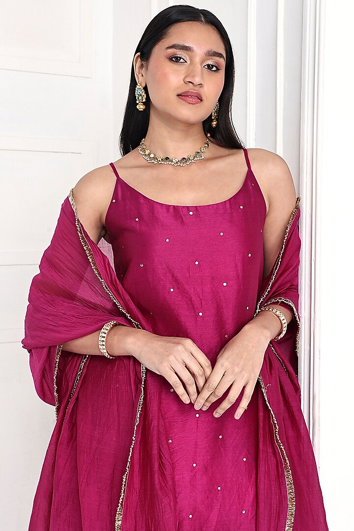 Plum Chanderi Gharara Set  by Komal Shah at Pernia's Pop Up Shop
