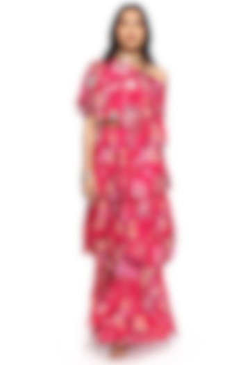 Pink Georgette Printed Layered Gharara Set by Komal Shah at Pernia's Pop Up Shop