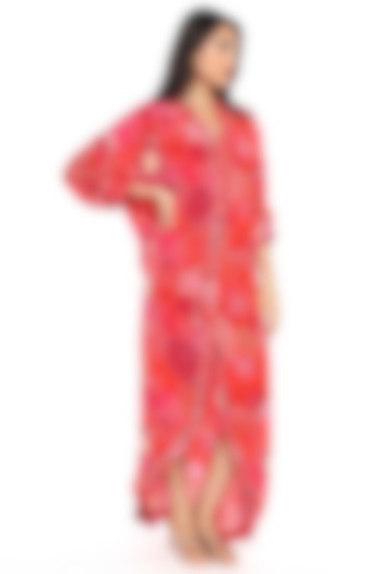 Red Crepe Printed & Sequin Embroidered Kaftan by Komal Shah at Pernia's Pop Up Shop