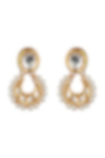 Gold Finish Kundan Stud Earrings by Just Shraddha