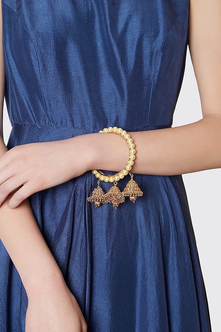 Gold Plated Pearls Bangle by Just Shraddha