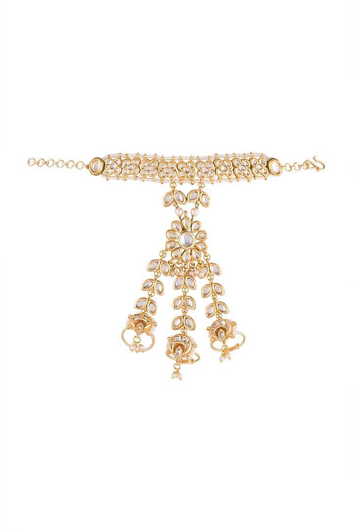 Gold Plated Kundan Three Finger Hathphool by Just Shraddha at Pernia's Pop Up Shop