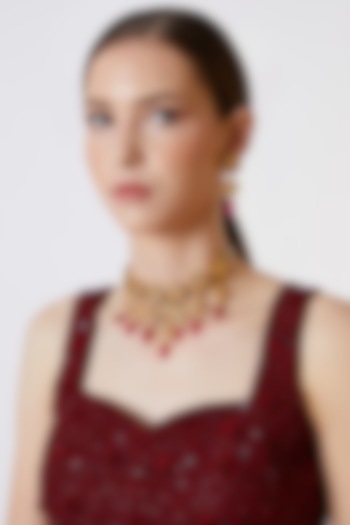 Gold Plated Ruby Choker Necklace Set  by Just Shraddha at Pernia's Pop Up Shop