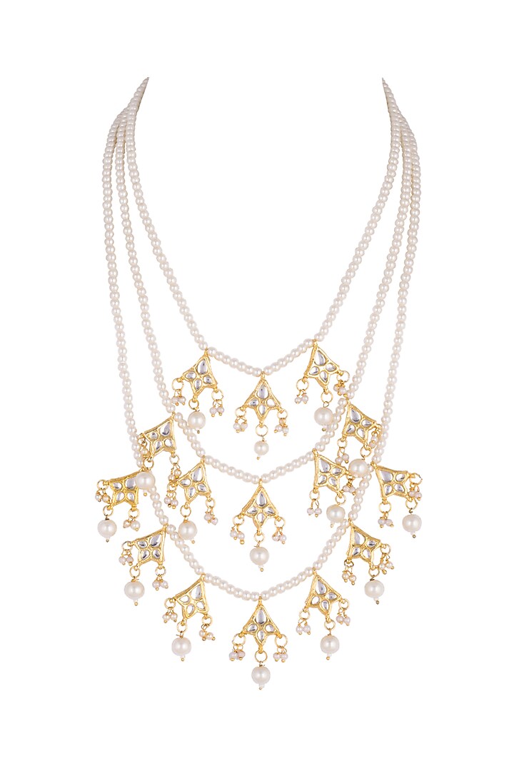 Gold Plated Kundan Teenlada Necklace by Just Shraddha at Pernia's Pop Up Shop