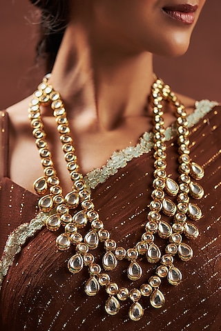Gold Plated Kundan Polki Long Layered Necklace by Just Shraddha