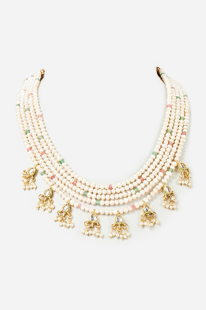 Gold Plated Pearl & Semi Stones Multi-Layered Necklace by Just Shraddha at Pernia's Pop Up Shop