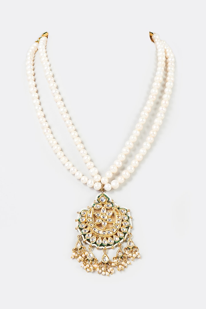 Gold Plated Tiered Pearl Pendant Necklace by Just Shraddha at Pernia's Pop Up Shop