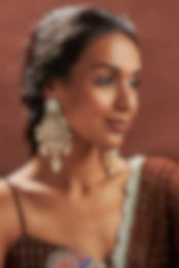 Gold Plated Kundan Polki & Pearl Chandbali Earrings by Just Shraddha at Pernia's Pop Up Shop