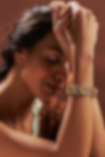 Gold Plated Kundan Polki & Red Stone Jaal Bracelet by Just Shraddha at Pernia's Pop Up Shop