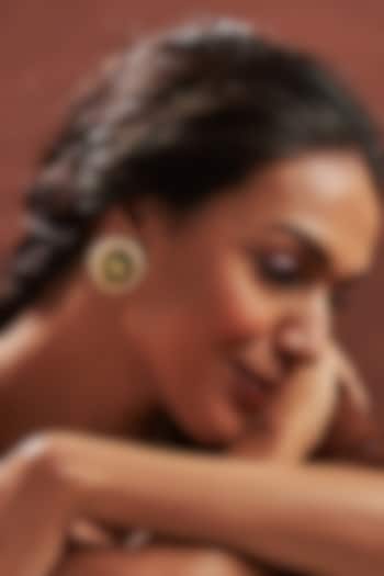 Gold Plated Green Stone & Pearl Stud Earrings by Just Shraddha at Pernia's Pop Up Shop