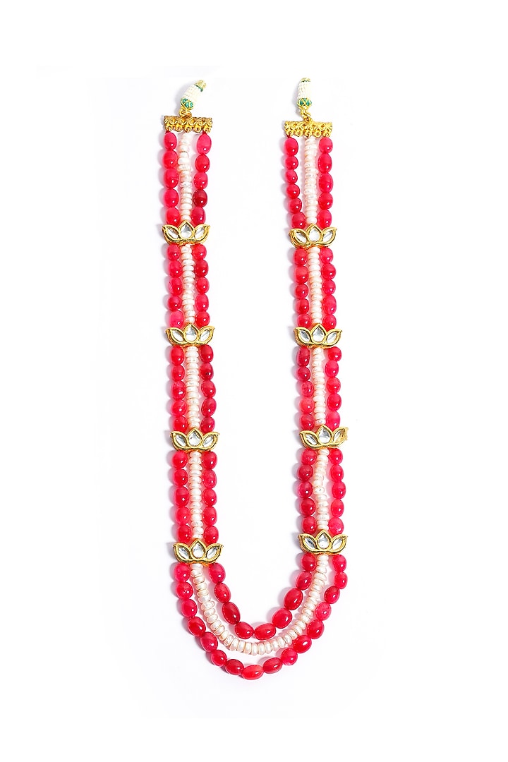 Gold Plated Kundan Polki & Ruby Beaded Collet Necklace by Just Shraddha at Pernia's Pop Up Shop